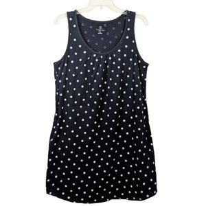 Lands' End Tank Dress Black White Polk-a-dot Pockets Size Medium